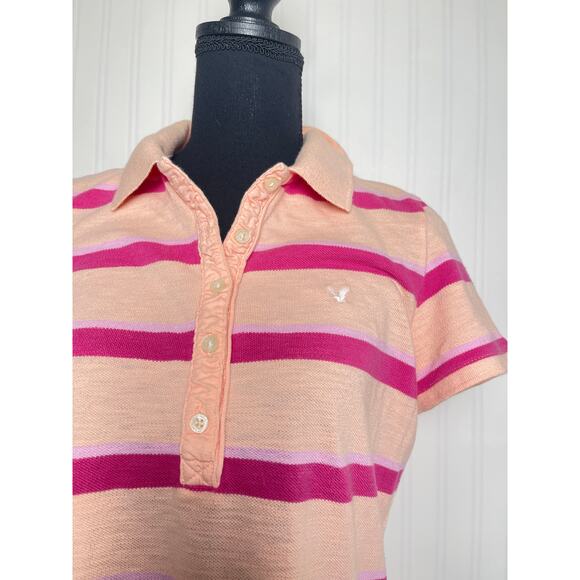 American Eagle Outfitters Collared Button 2010 Polo Women Size Large Pink Coral - Picture 3 of 10